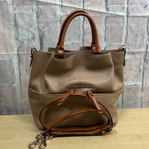 Dooney & Bourke Light Brown City Dawson European Smooth Leather Satchel Bag - Picture 2 of 14